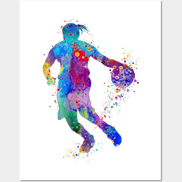 Girl Basketball Player Watercolor Sport Wall Art by LotusGifts